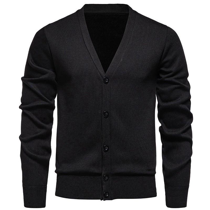Men's Lightweight Fine-Knit V-Neck Cardigan with Concealed Button Placket and Ribbed Cuffs