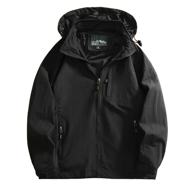 Men's Lightweight Outdoor Windbreaker Jacket with Water-Repellent Coating and Breathable Mesh Lining