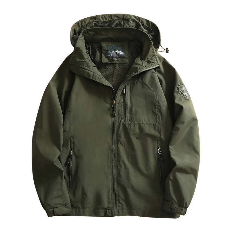 Men's Lightweight Outdoor Windbreaker Jacket with Water-Repellent Coating and Breathable Mesh Lining