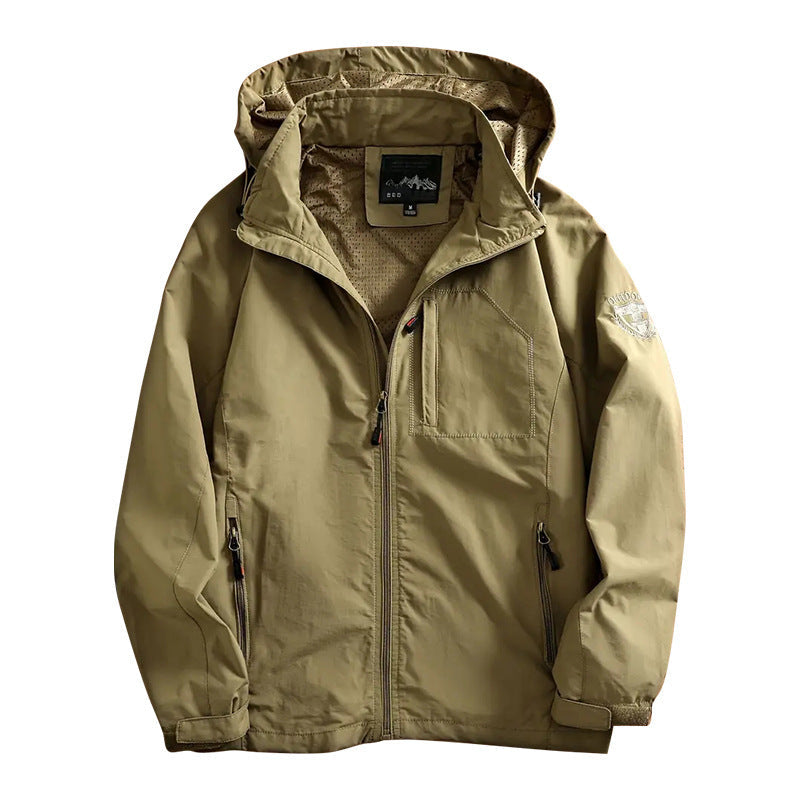 Men's Lightweight Outdoor Windbreaker Jacket with Water-Repellent Coating and Breathable Mesh Lining