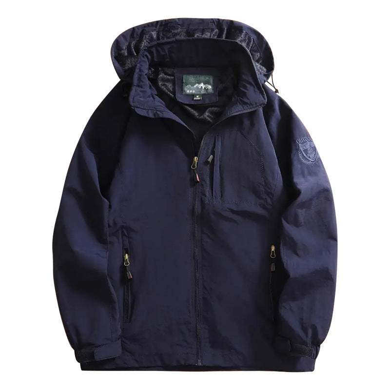 Men's Lightweight Outdoor Windbreaker Jacket with Water-Repellent Coating and Breathable Mesh Lining