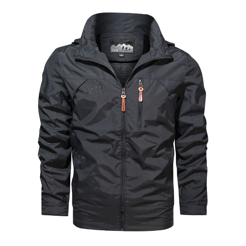 Men's Lightweight Outdoor Windbreaker Jacket with Water-Repellent Coating and Breathable Mesh Lining