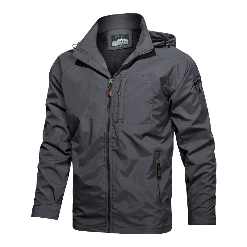 Men's Lightweight Outdoor Windbreaker Jacket with Water-Repellent Coating and Breathable Mesh Lining