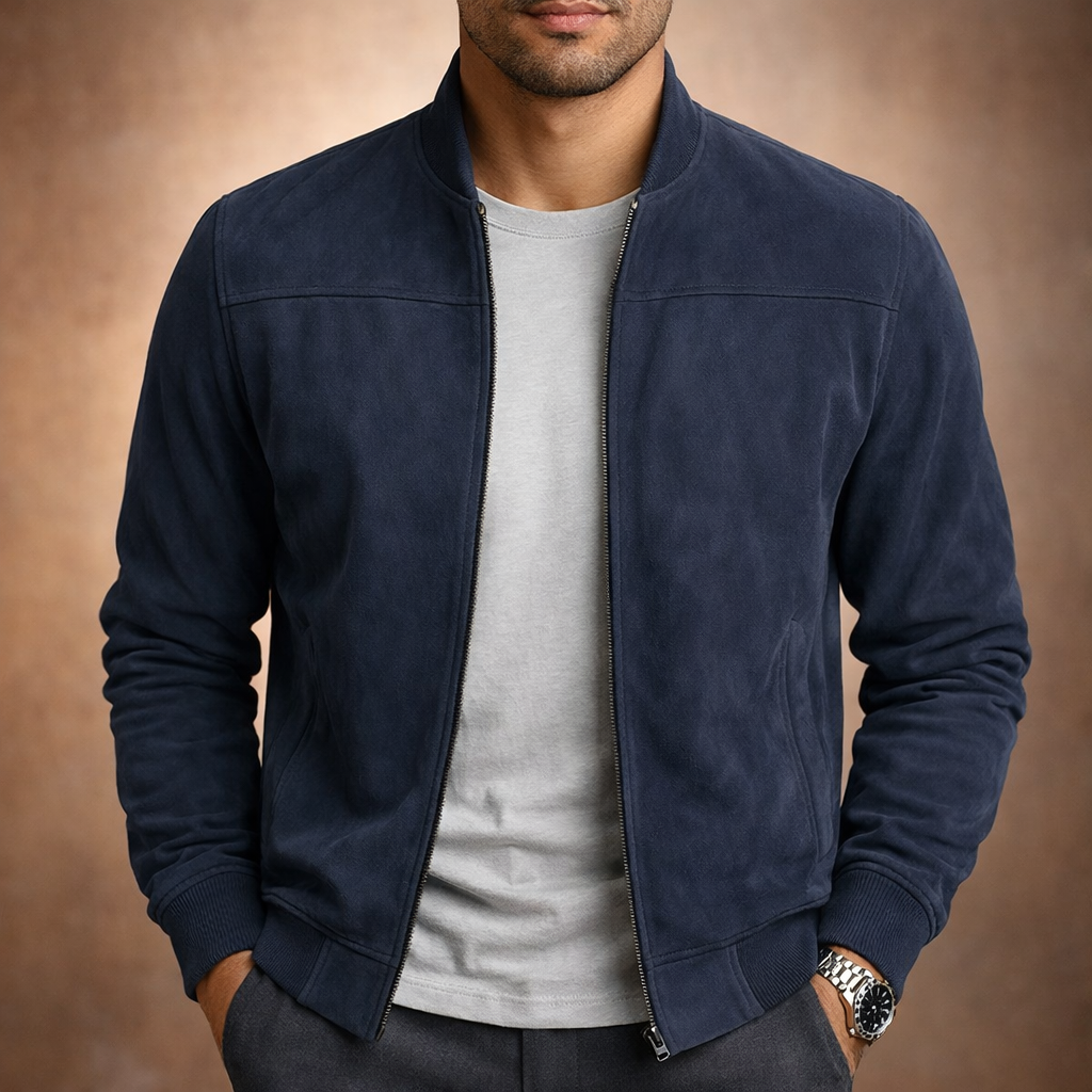Men's Lightweight Suede Bomber Jacket - Smart Casual Outerwear for All Seasons
