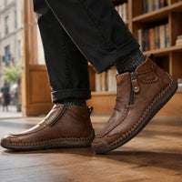 Men's Orthopedic Side-Zip Moc-Toe Leather-Look Ankle Boots