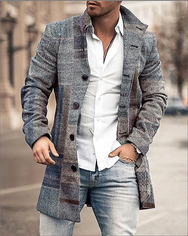Men's Plaid Wool Coat with a Clean Silhouette