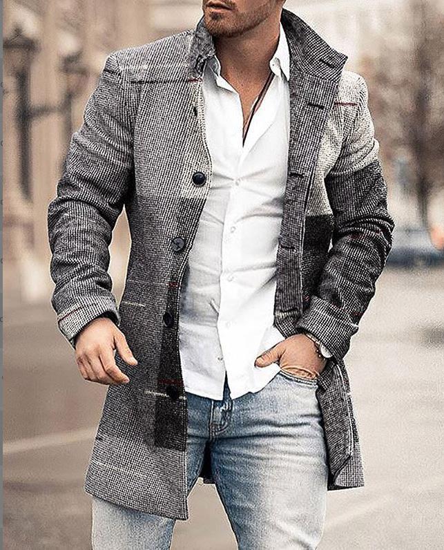 Men's Plaid Wool Coat with a Clean Silhouette