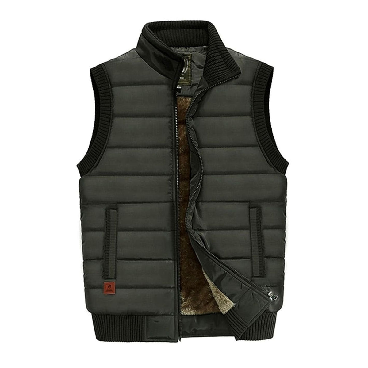 Men's Quilted Fleece-Lined Stand-Collar Sleeveless Vest