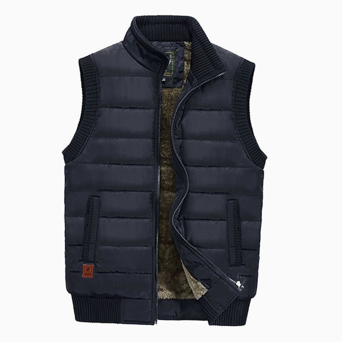 Men's Quilted Fleece-Lined Stand-Collar Sleeveless Vest