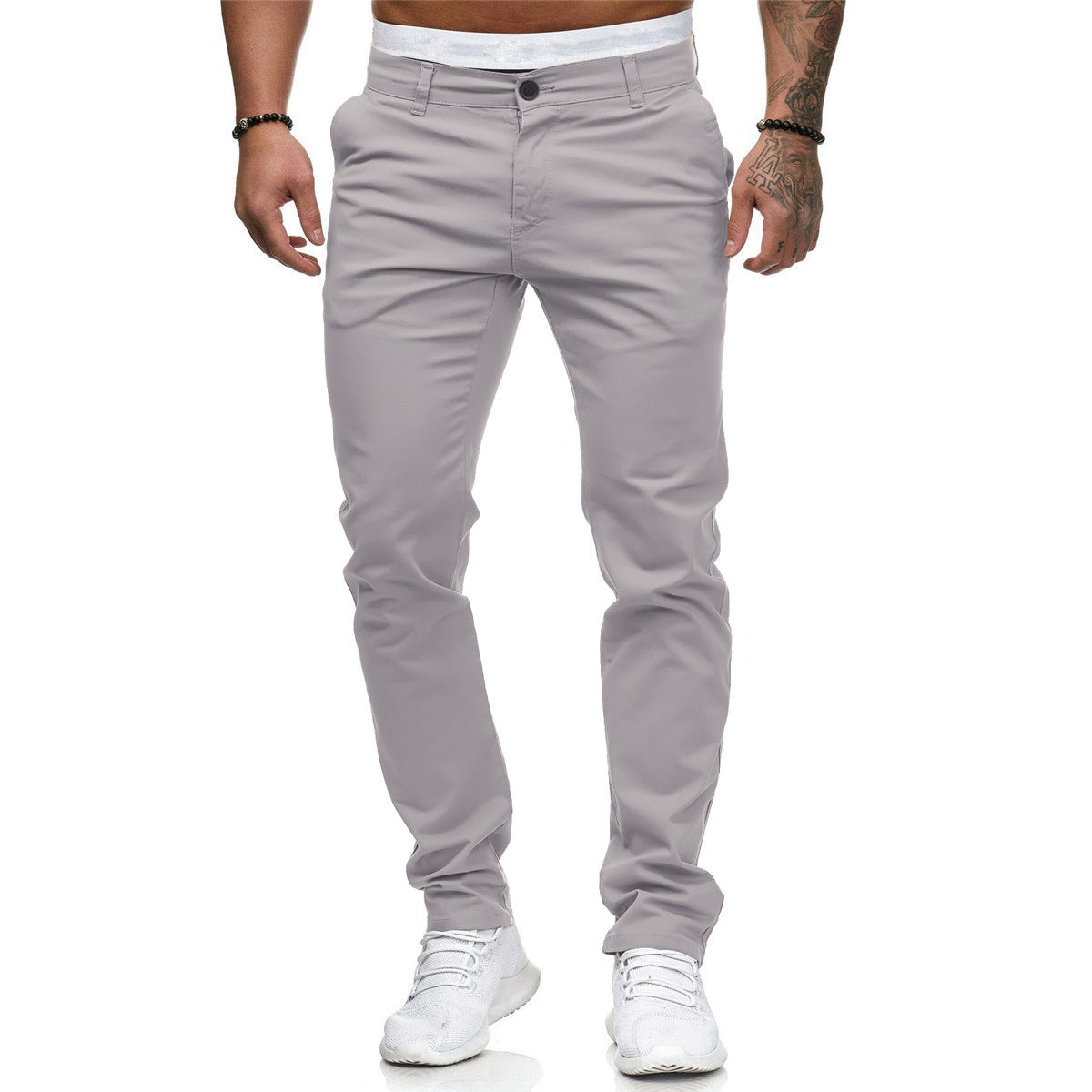 Men's Slim-Fit Cotton Stretch Chinos with Mid Rise and Comfort Waistband