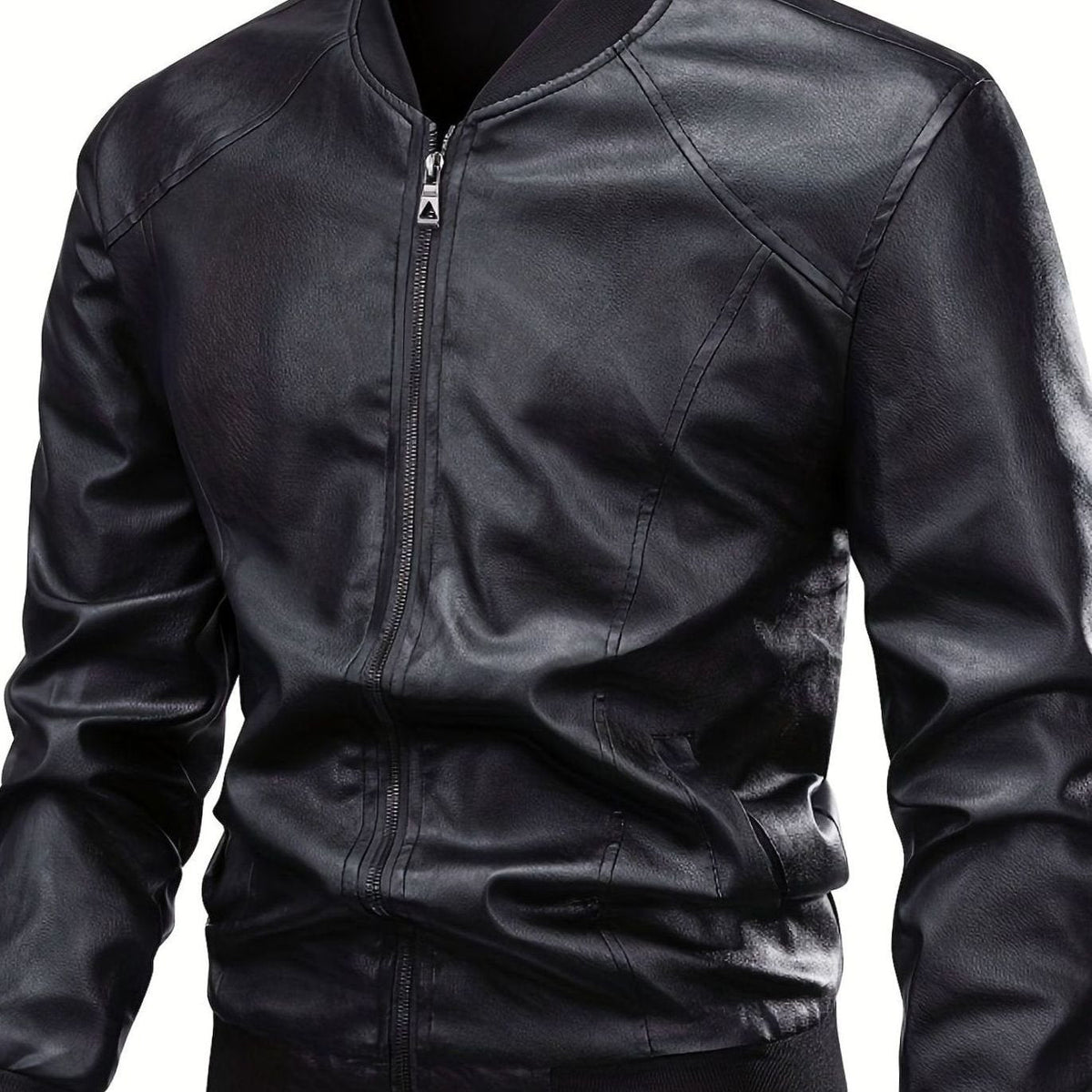 Men's Slim-Fit Full-Zip Faux Leather Bomber Jacket