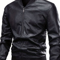 Men's Slim-Fit Full-Zip Faux Leather Bomber Jacket