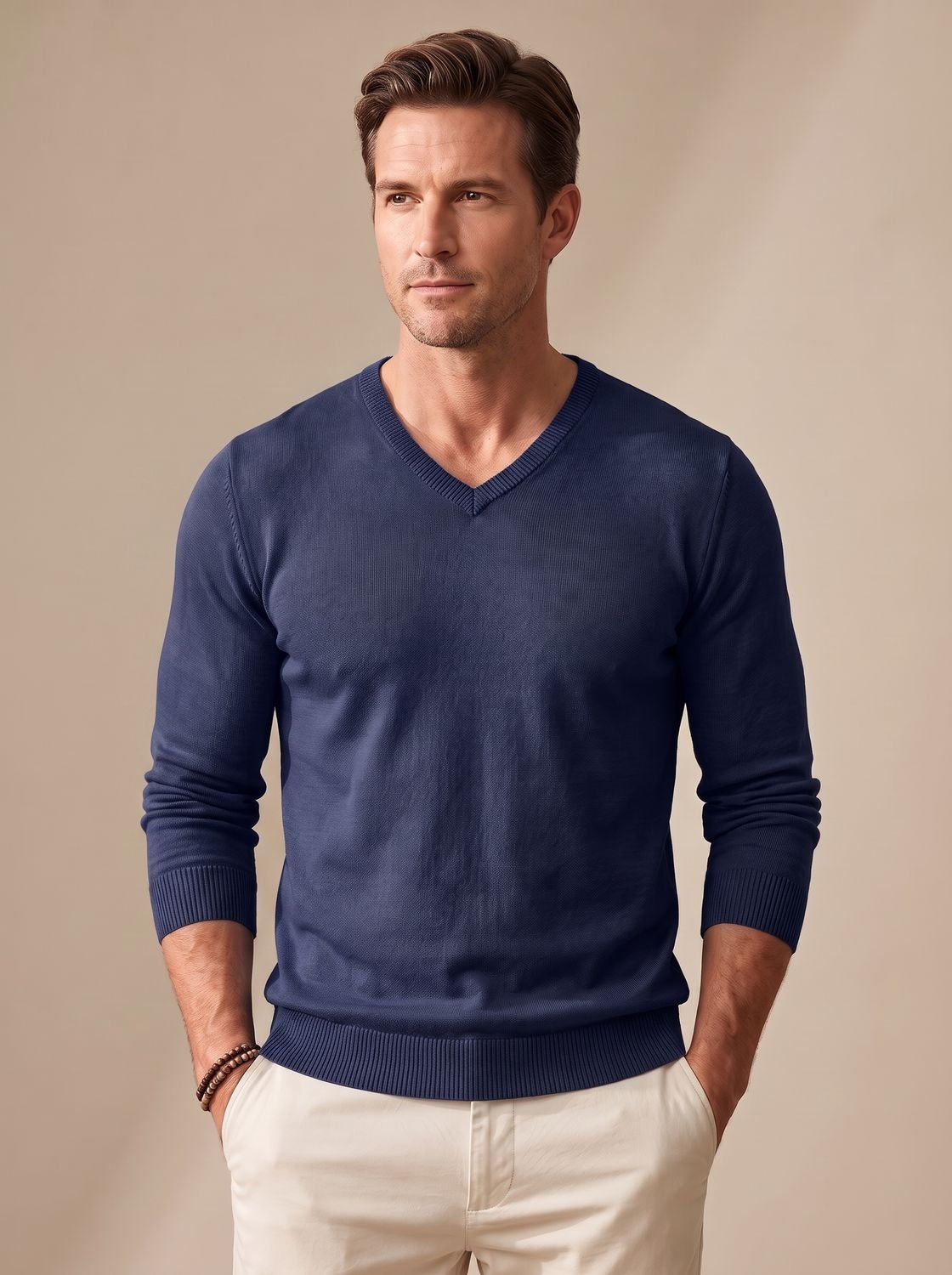 Men's Slim-Fit V-Neck Fine-Knit Stretch Pullover Sweater