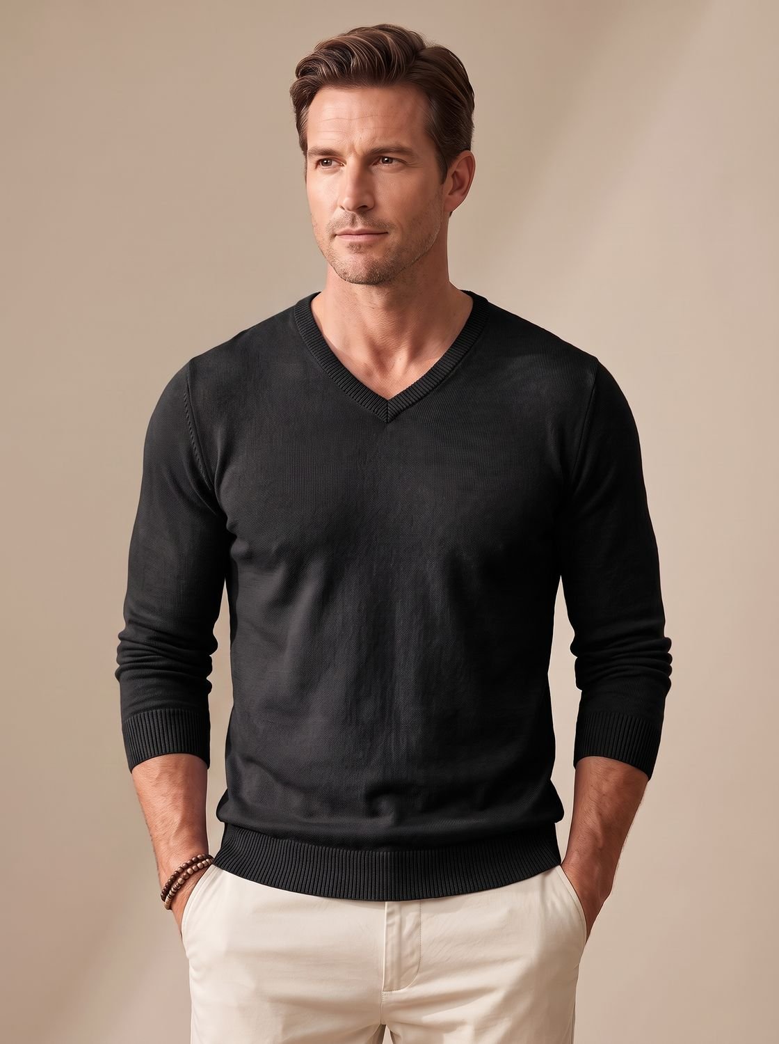 Men's Slim-Fit V-Neck Fine-Knit Stretch Pullover Sweater