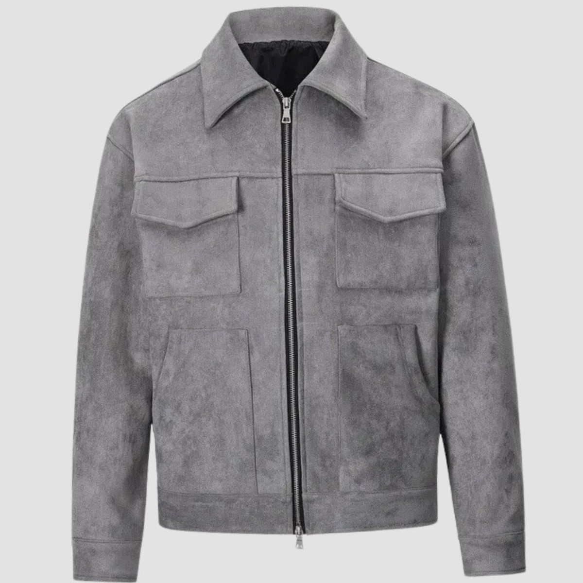 Men's Suede-Look Zip-Up Trucker Jacket with Chest Pockets
