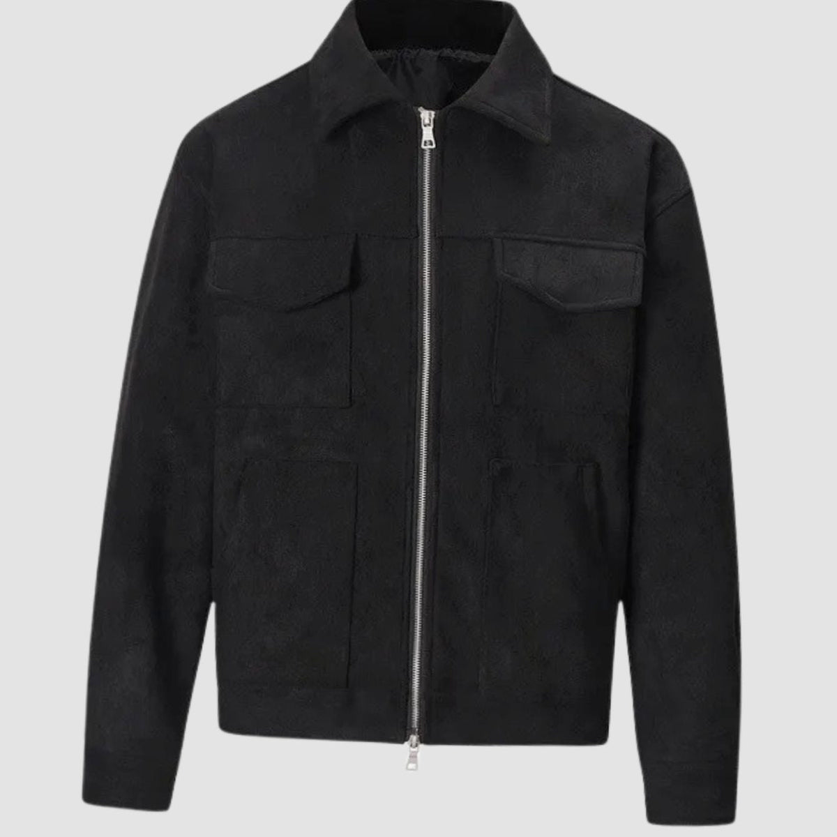 Men's Suede-Look Zip-Up Trucker Jacket with Chest Pockets