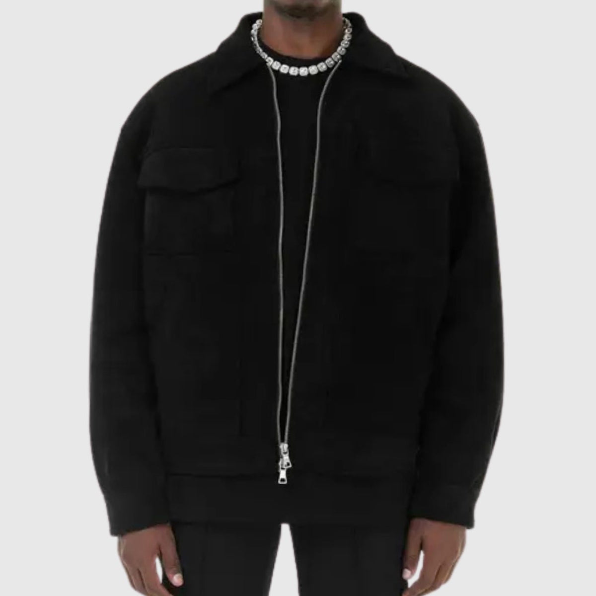 Men's Suede-Look Zip-Up Trucker Jacket with Chest Pockets