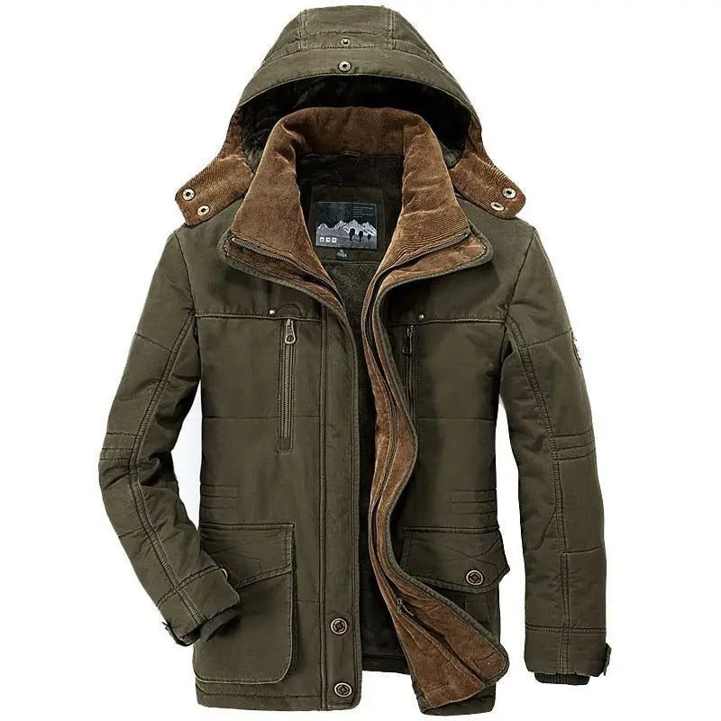 Men's Thermal Winter Jacket with Multiple Pockets - Windproof and Warm