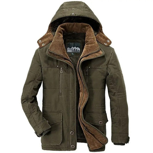 Men's Thermal Winter Jacket with Multiple Pockets - Windproof and Warm