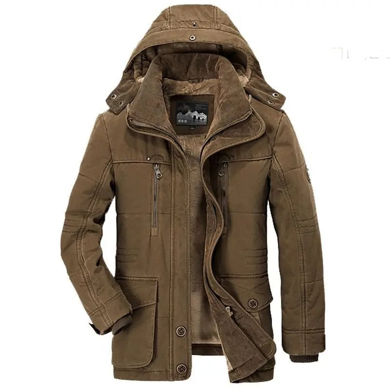 Men's Thermal Winter Jacket with Multiple Pockets - Windproof and Warm