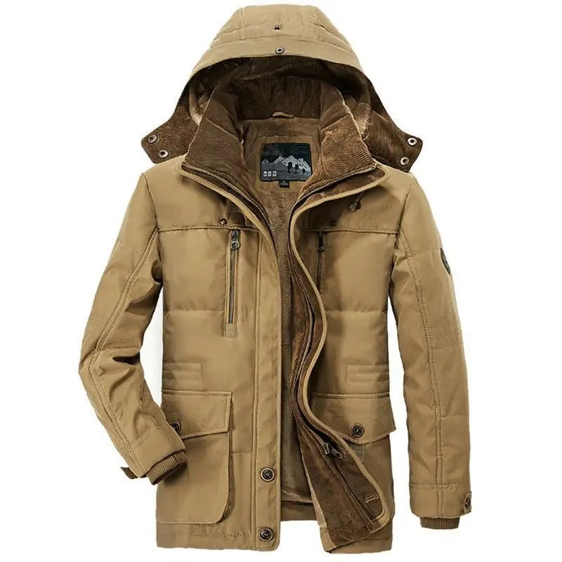 Men's Thermal Winter Jacket with Multiple Pockets - Windproof and Warm