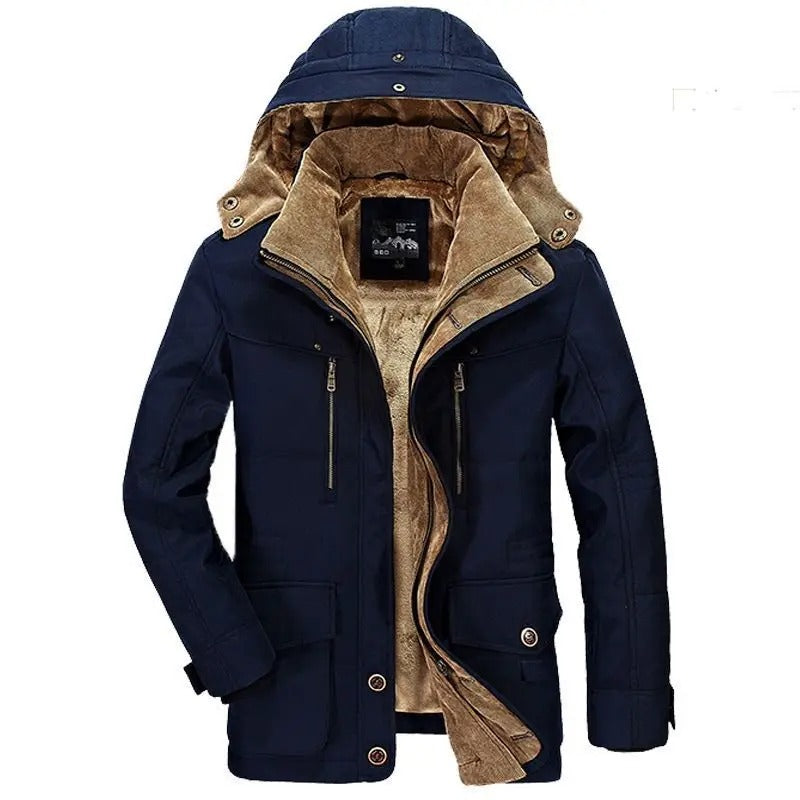 Men's Thermal Winter Jacket with Multiple Pockets - Windproof and Warm