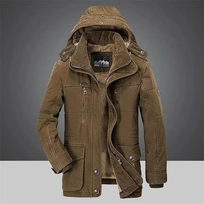Men's Thermal Winter Jacket with Multiple Pockets - Windproof and Warm