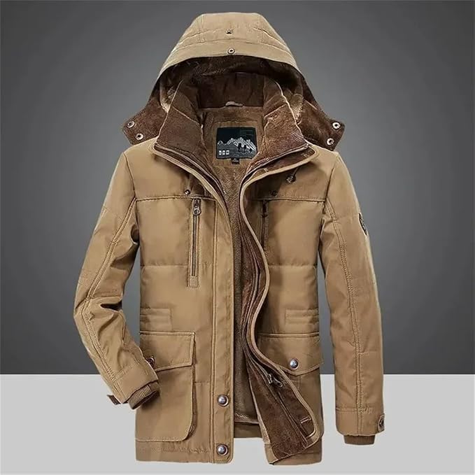 Men's Thermal Winter Jacket with Multiple Pockets - Windproof and Warm