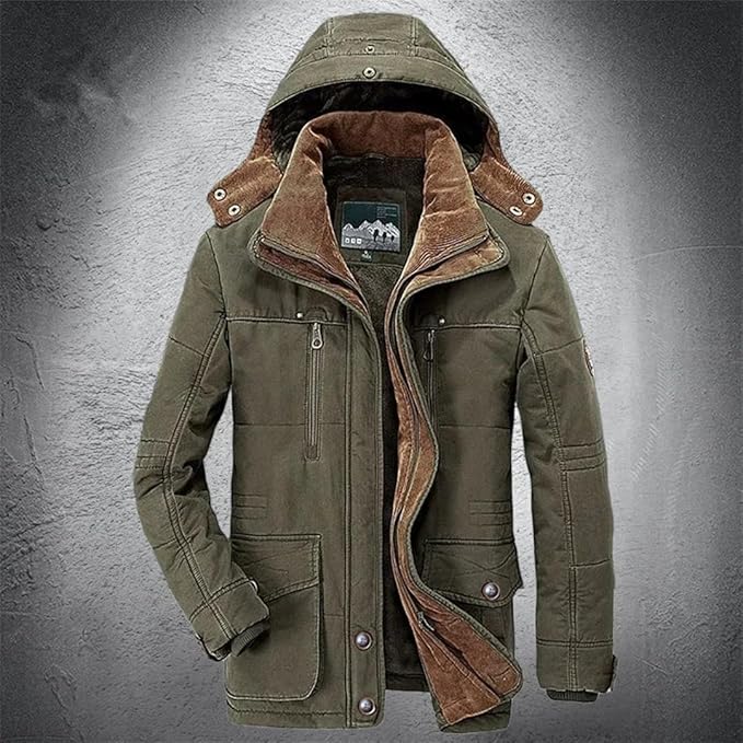 Men's Thermal Winter Jacket with Multiple Pockets - Windproof and Warm