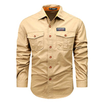 Men's Utility Long-Sleeve Cotton Work Shirt with Dual Chest Pockets