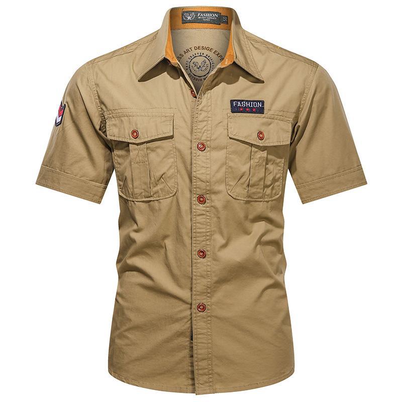 Men's Utility Long-Sleeve Cotton Work Shirt with Dual Chest Pockets