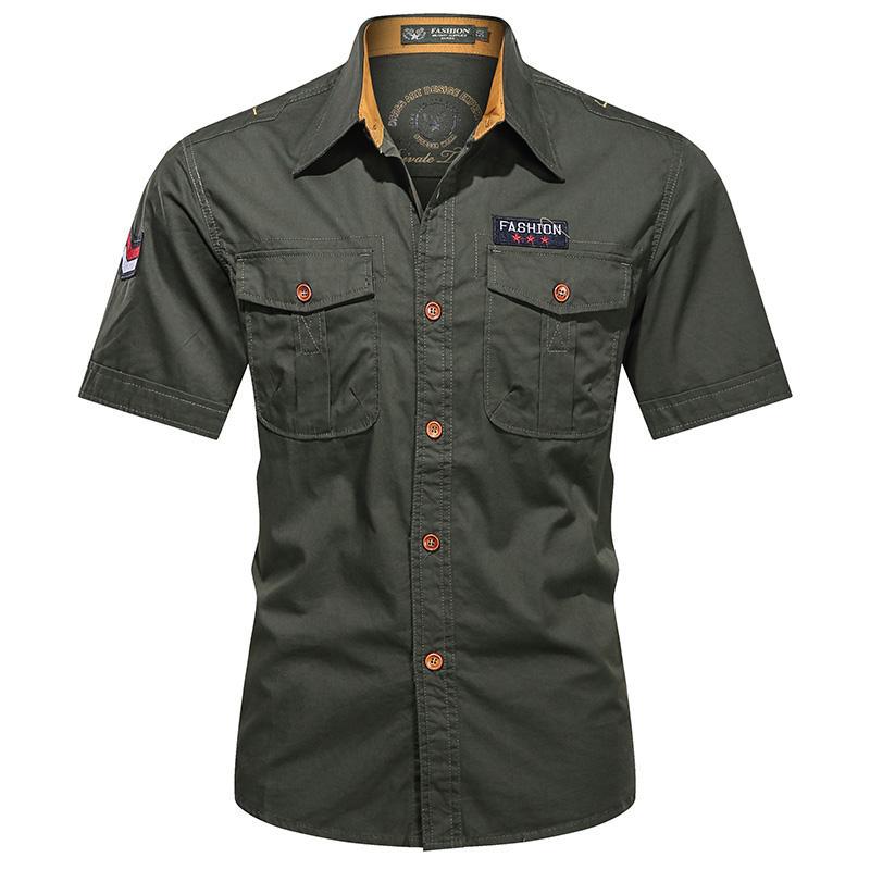 Men's Utility Long-Sleeve Cotton Work Shirt with Dual Chest Pockets