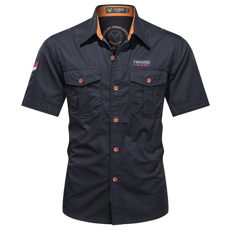 Men's Utility Long-Sleeve Cotton Work Shirt with Dual Chest Pockets