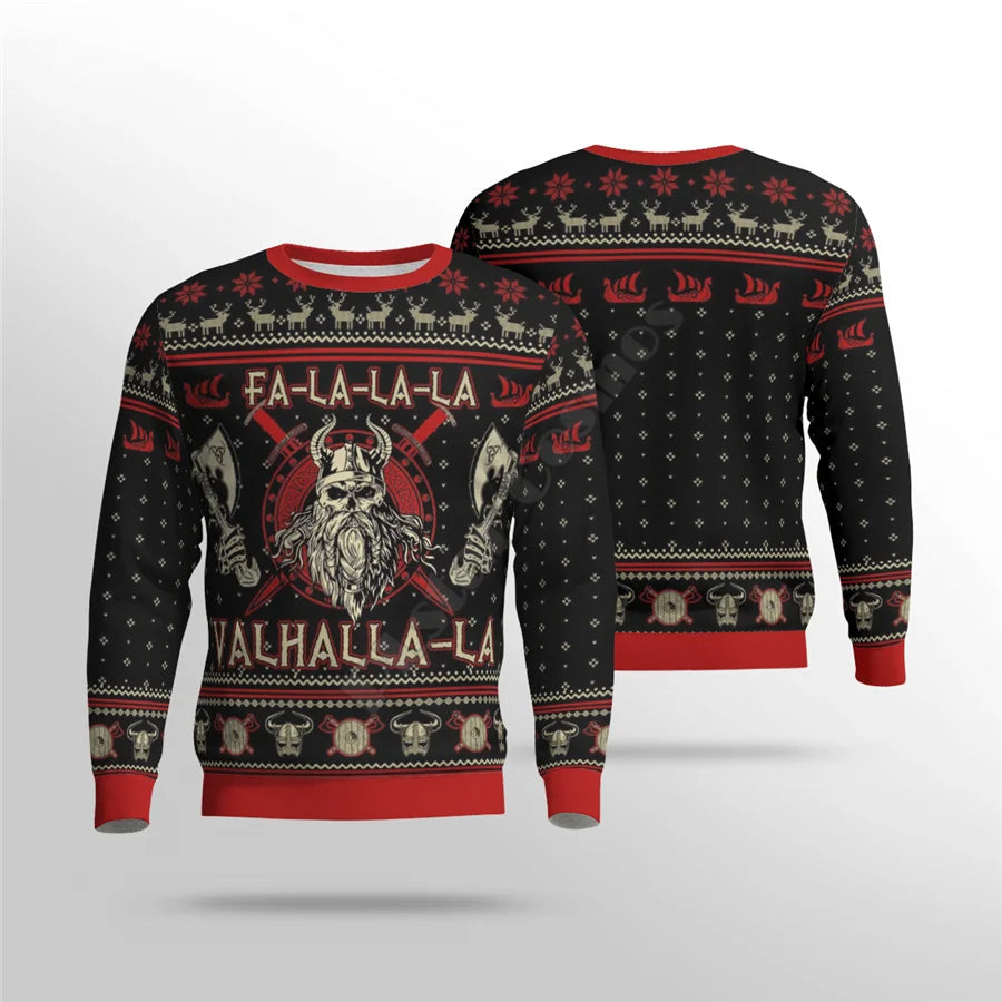 Men's Viking Ugly Christmas Sweater with Yule Tattoo Odin Print – Pullover, Hoodie or Cardigan
