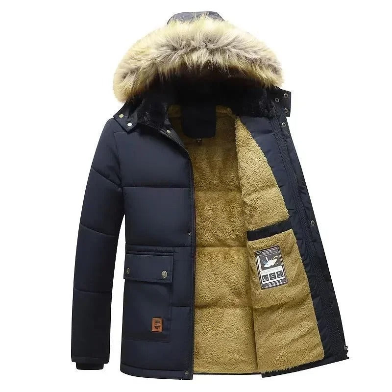 Men's Warm Hooded Jacket with Fur Collar