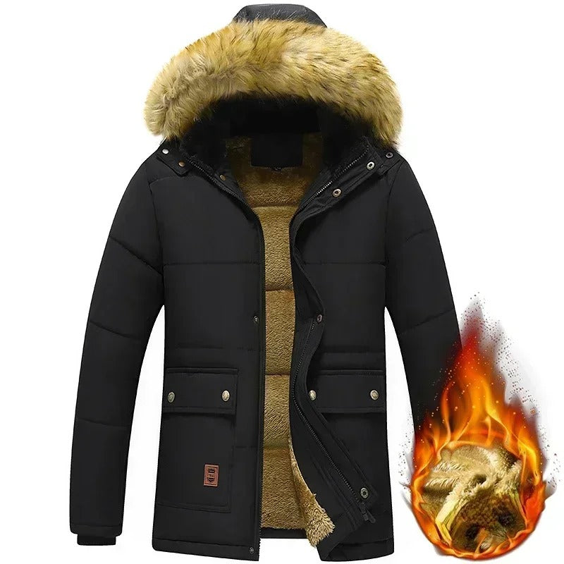 Men's Warm Hooded Jacket with Fur Collar