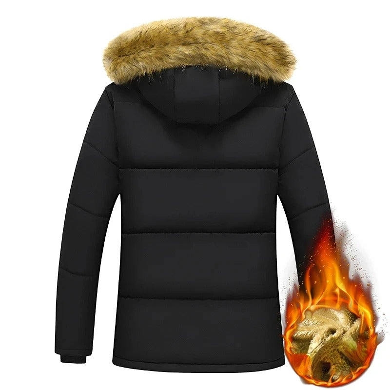 Men's Warm Hooded Jacket with Fur Collar