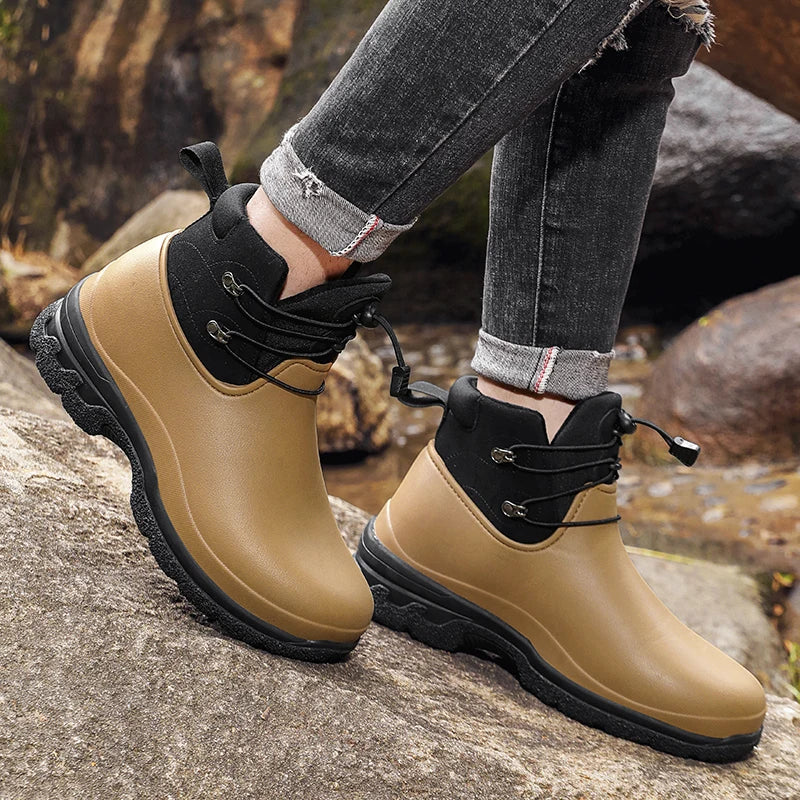 Men's Waterproof Rain Boots with Ankle Strap & Treaded Sole