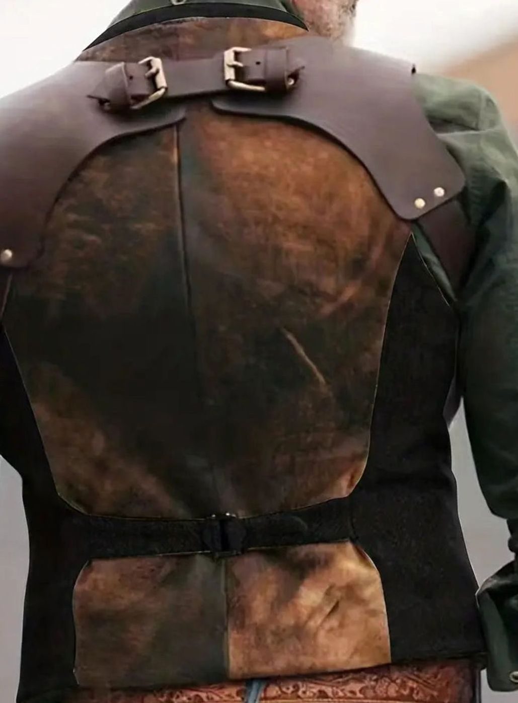 Men's Western Suede-Look Button-Front Vest with Leather Straps