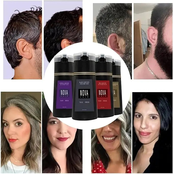NovaHair Color+ Coloring Shampoo – Long-Lasting Coverage Without Ammonia, Easy Application, 5 Available Shades