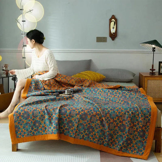 Orange & Blue Pattern Six-Layer Cotton Quilt - TerraLoom
