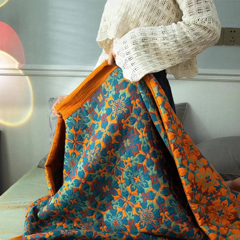 Orange & Blue Pattern Six-Layer Cotton Quilt - TerraLoom