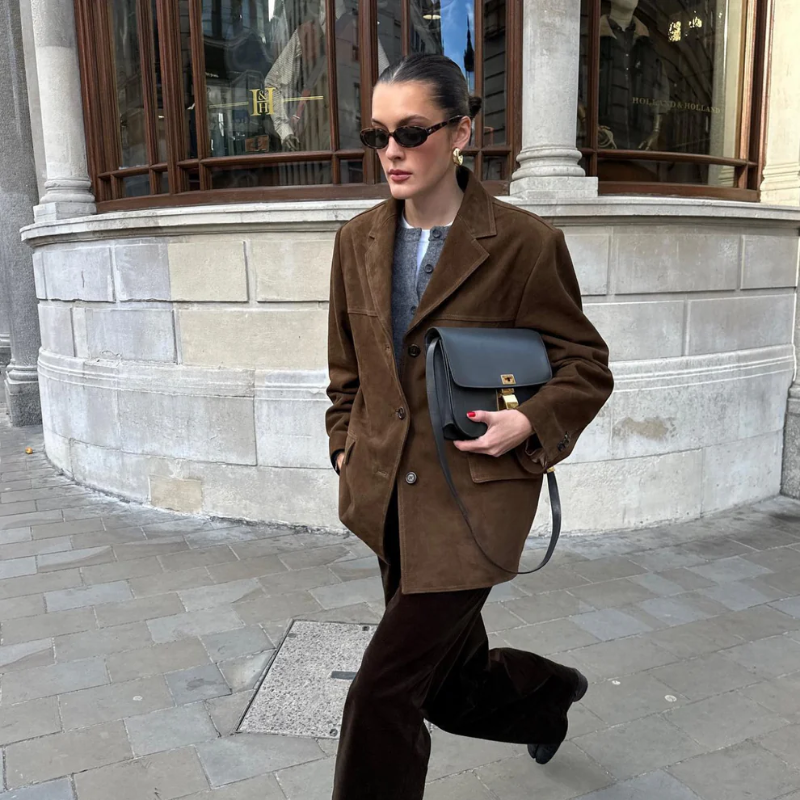 Oversized Suede Jacket with Lapels - Autumn Edition
