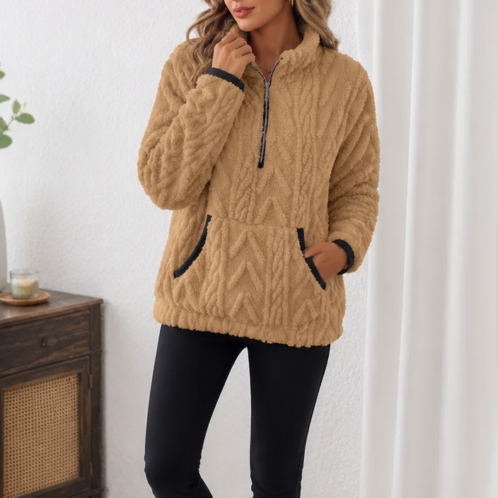 Plush Half-Zip Fleece Pullover With Kangaroo Pocket