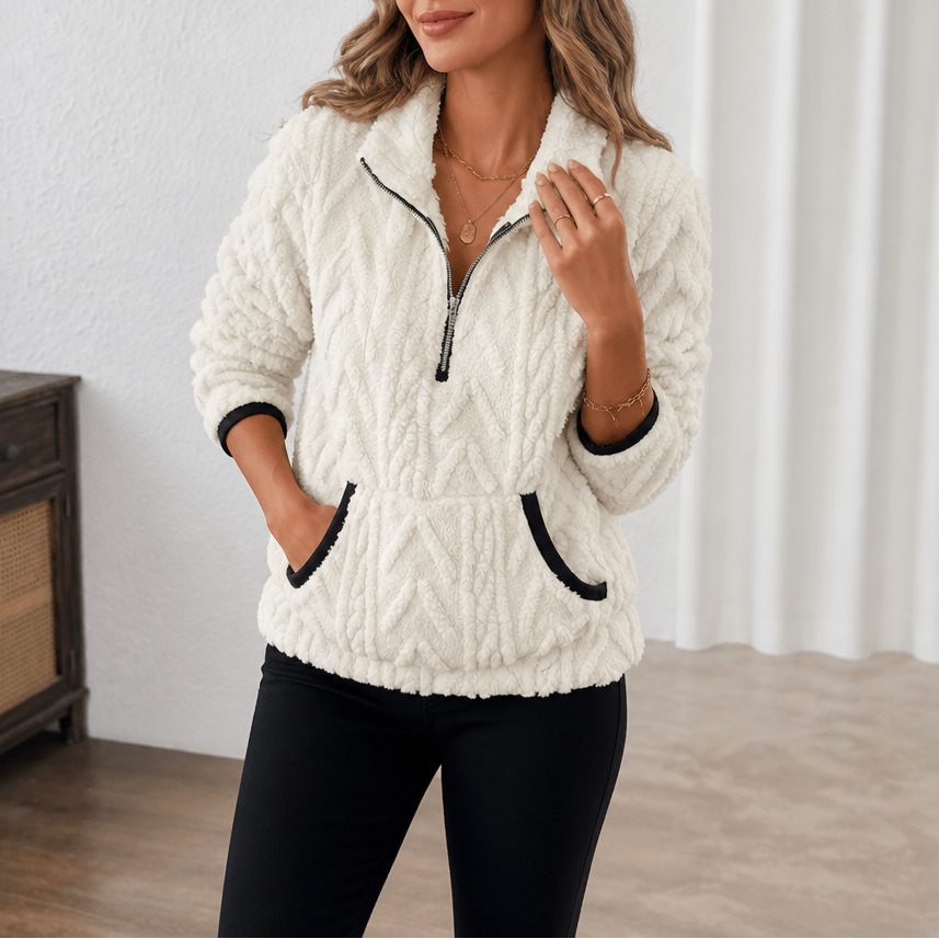 Plush Half-Zip Fleece Pullover With Kangaroo Pocket