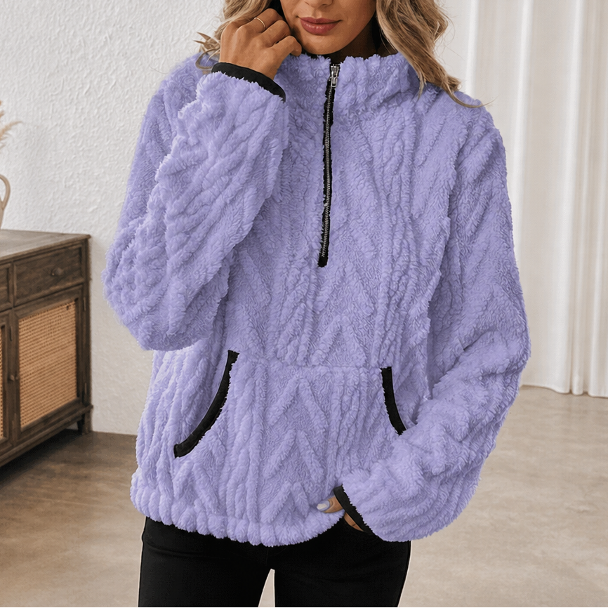 Plush Half-Zip Fleece Pullover With Kangaroo Pocket