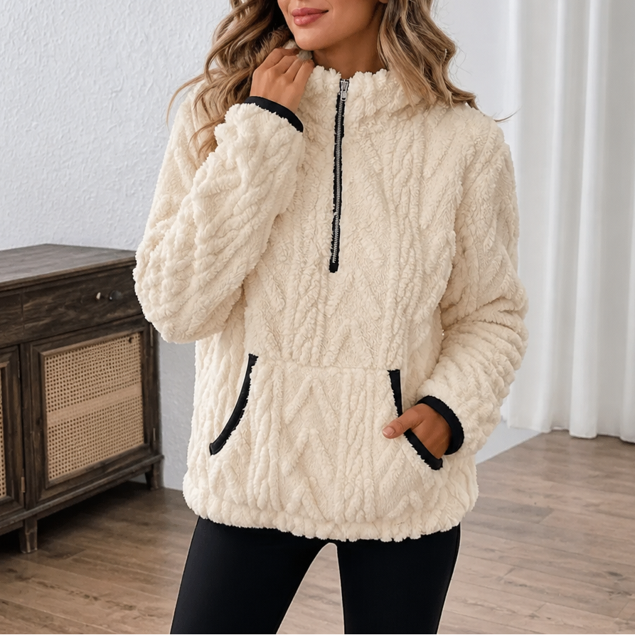 Plush Half-Zip Fleece Pullover With Kangaroo Pocket