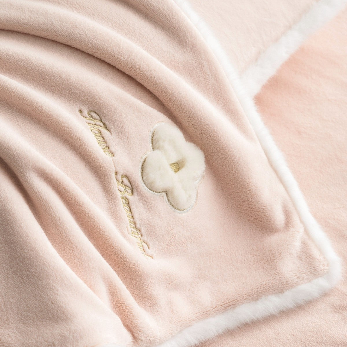 Plush Microfiber Bedding Set with Flower Appliqué and Teddy Trim