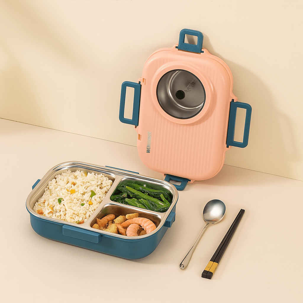 PORTAFRESH – Stainless Steel Lunchbox with Leak-Proof Lid and 3-Compartment Divider System