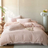 Quilted Cotton Sherpa Bedding Set with Textured Floral Embroidery